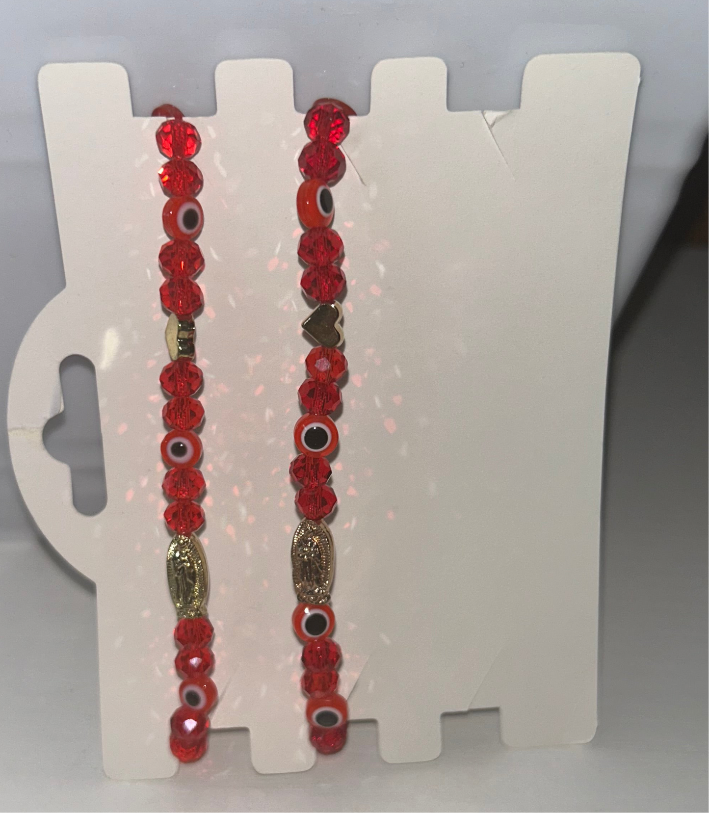 Red beaded Virgencita bracelet