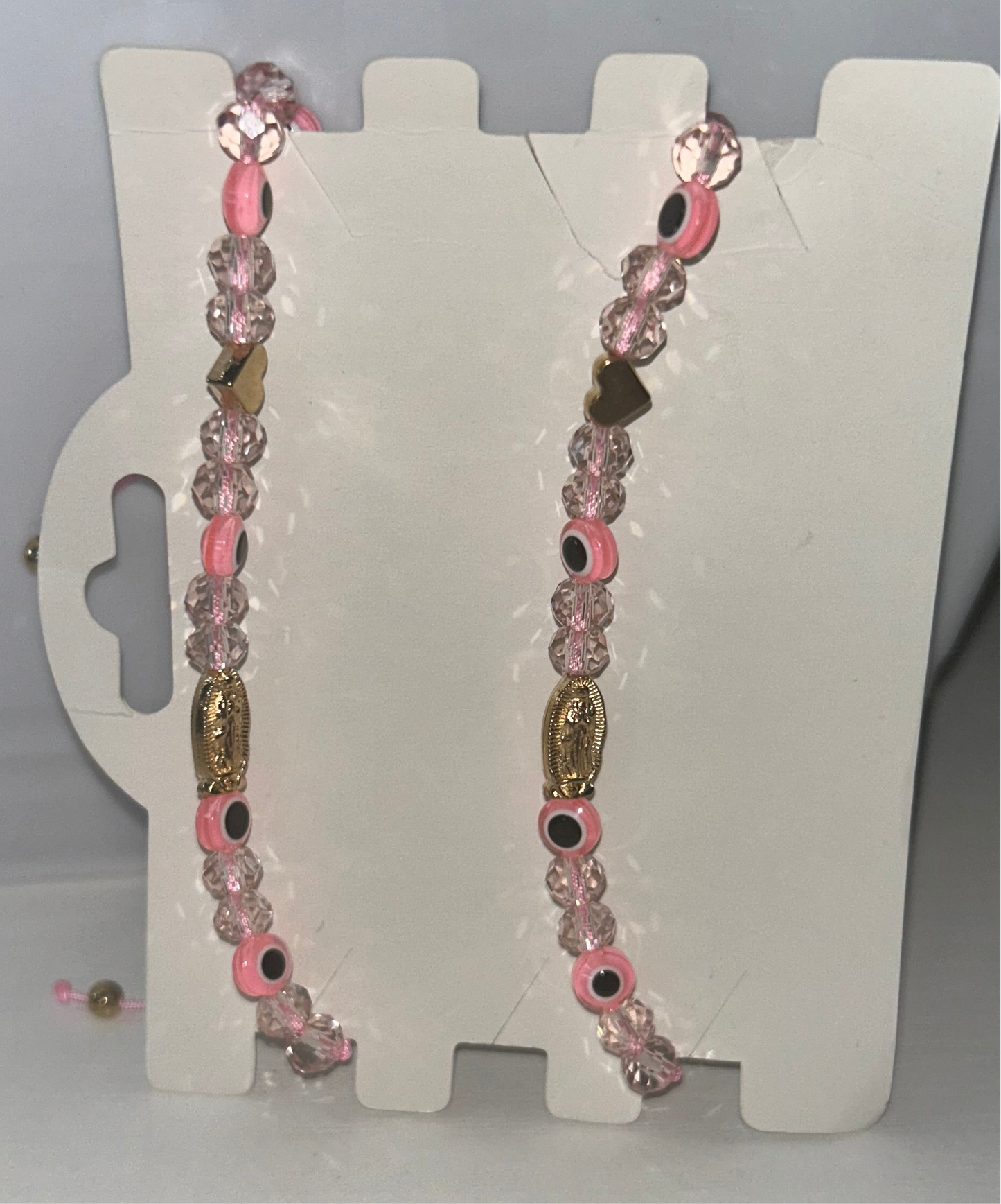 Hot pink beaded Virgencita bracelet