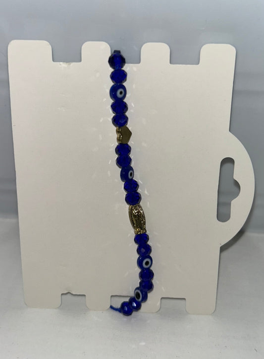 Blue beaded  Virgencita bracelet