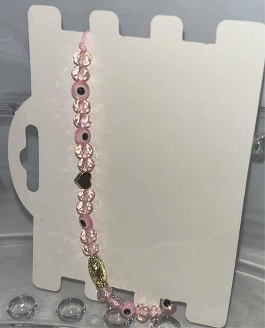 Pink beaded Virgencita bracelet