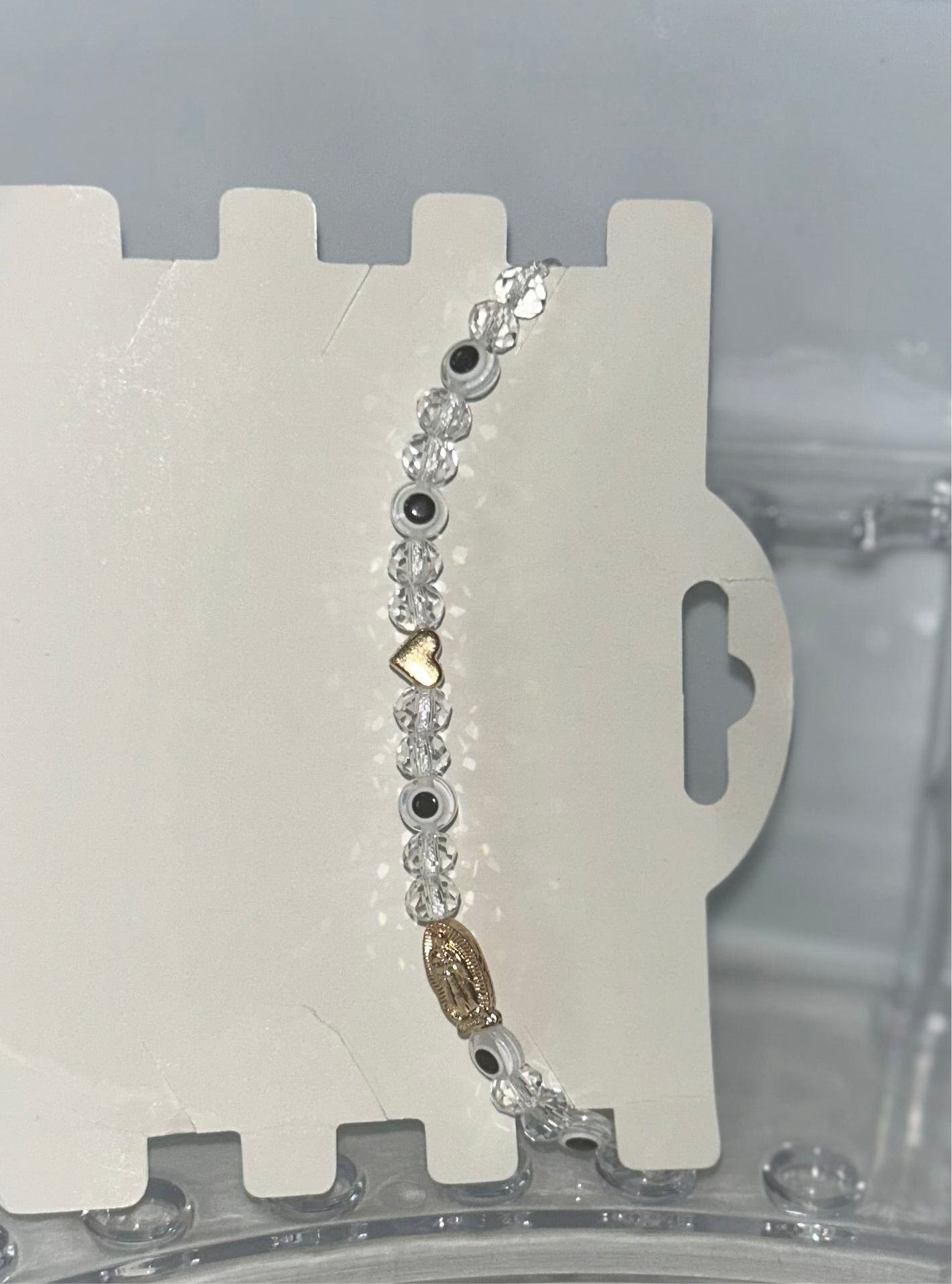 White beaded Virgencita bracelet