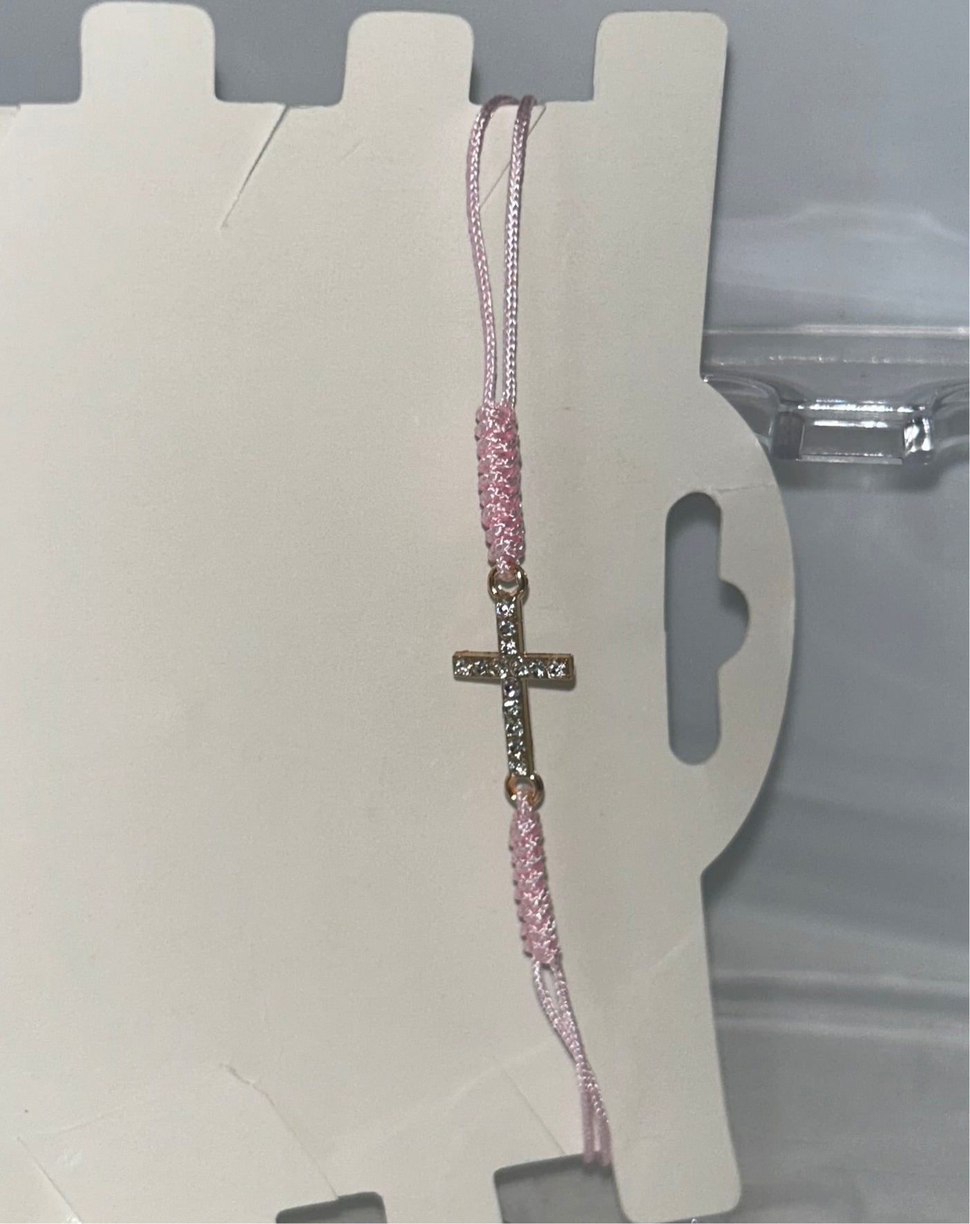 Pink rhinestone cross bracelet