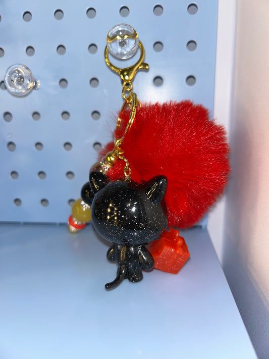 Glitter black cat keychain