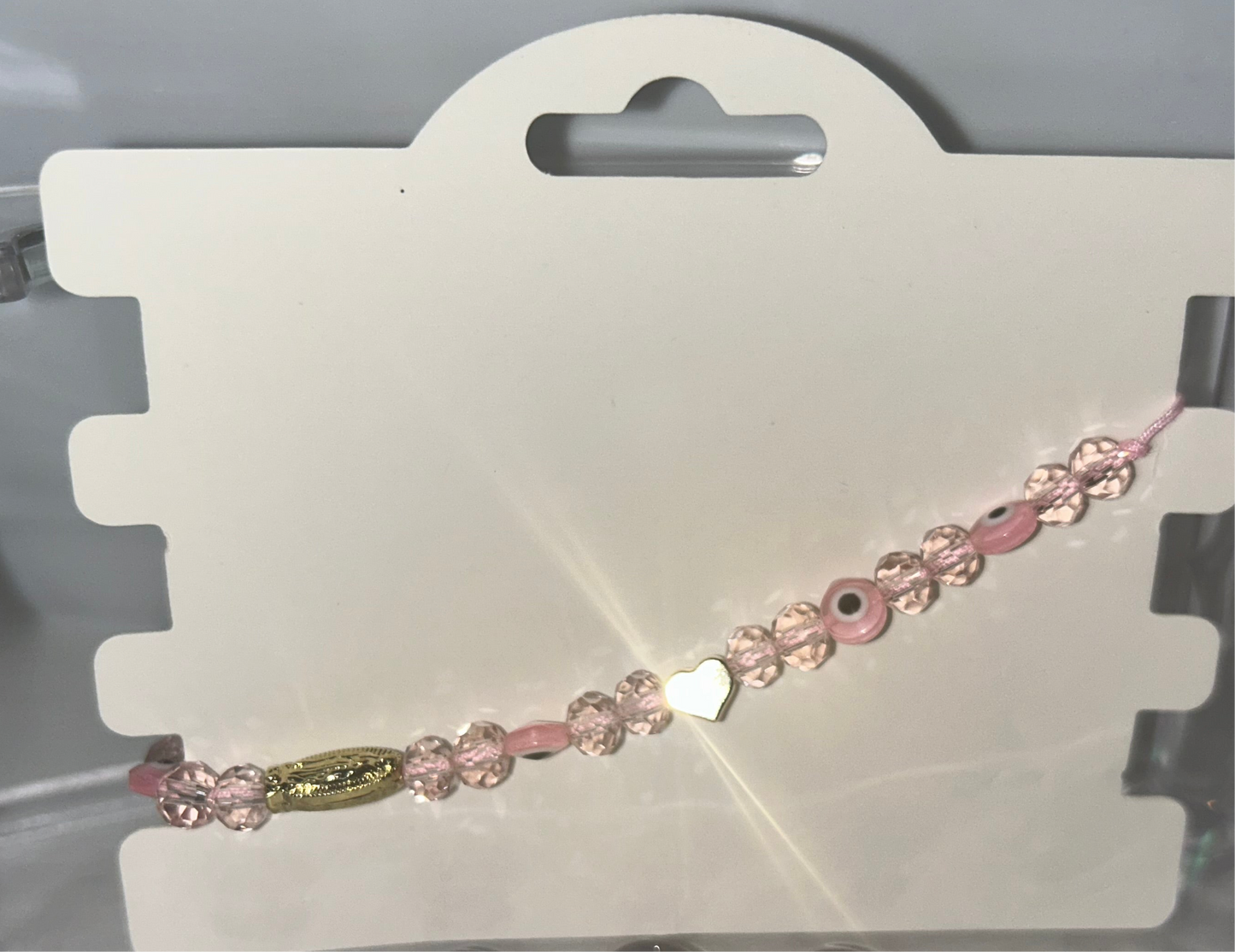 Pink beaded Virgencita bracelet