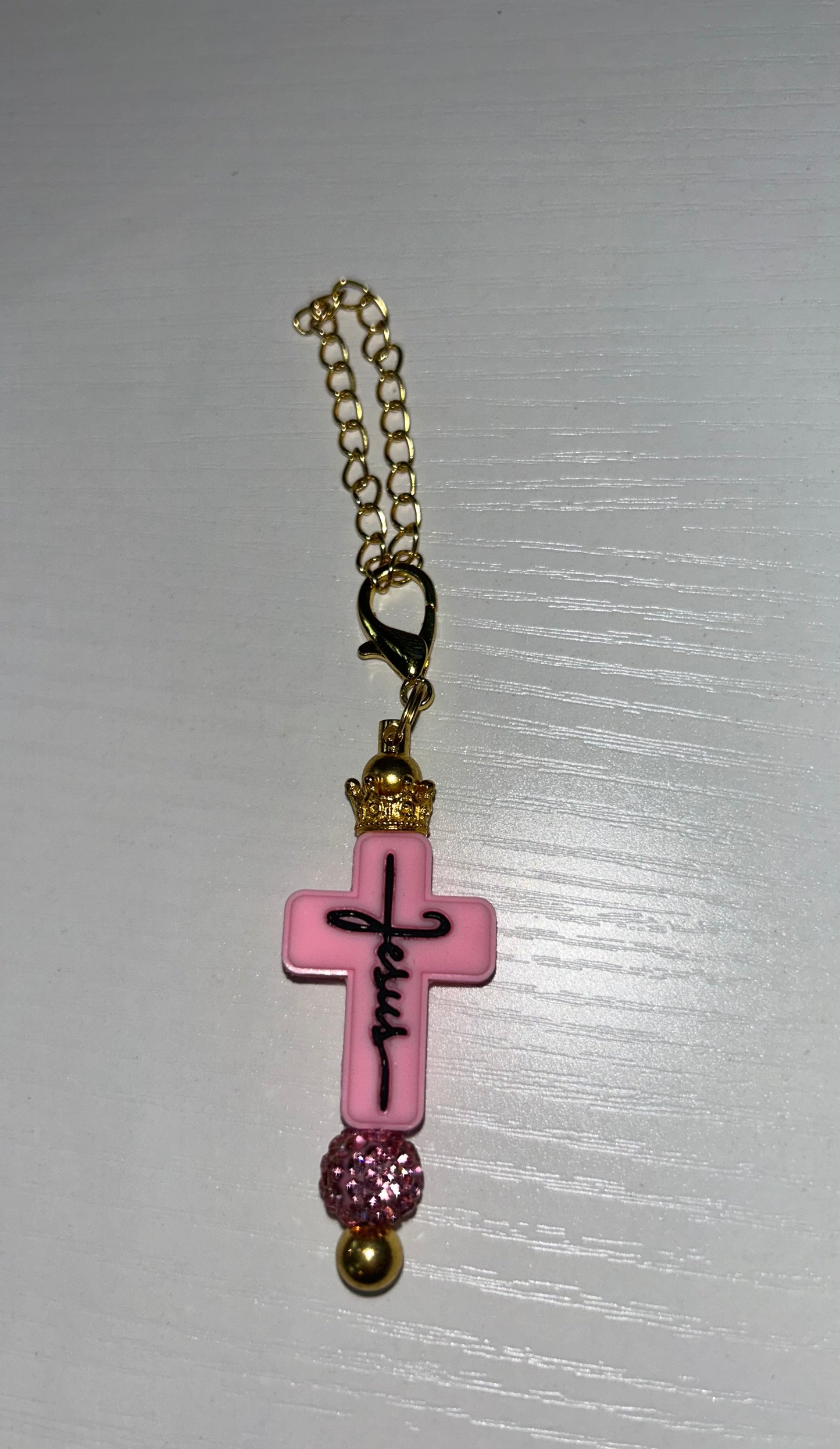 Jesus pink cross cup charm