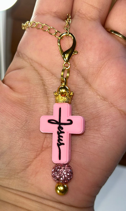 Jesus pink cross cup charm