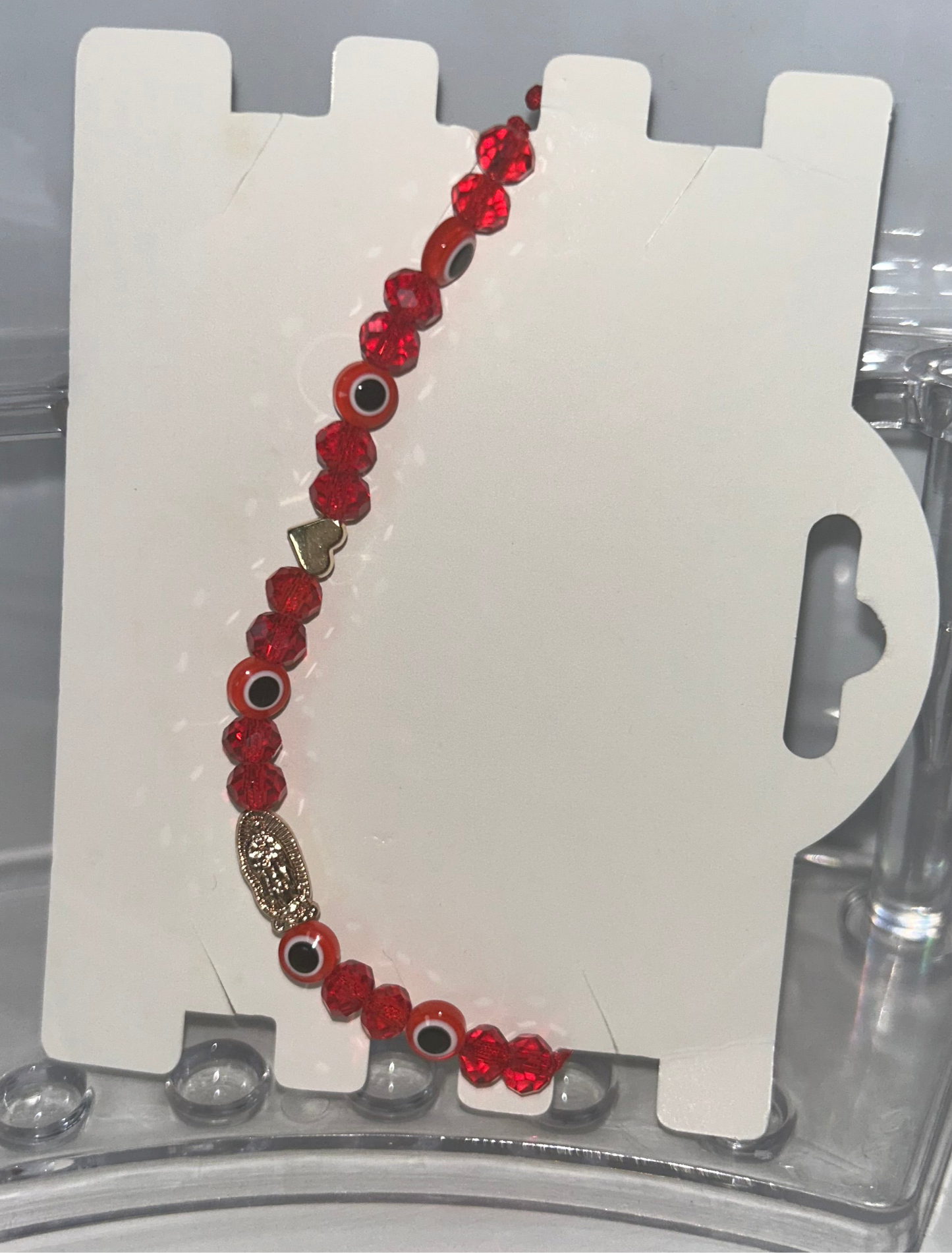 Red beaded Virgencita bracelet