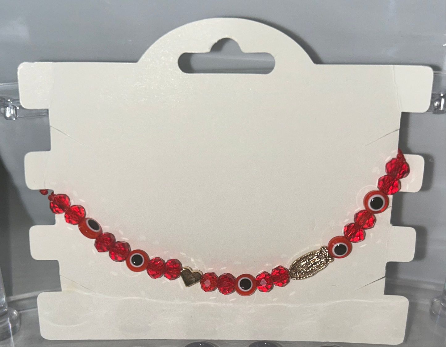 Red beaded Virgencita bracelet
