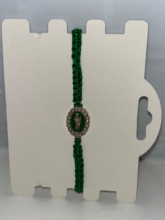Green rhinestone San Judas bracelet