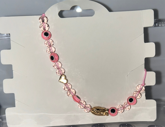Hot pink beaded Virgencita bracelet