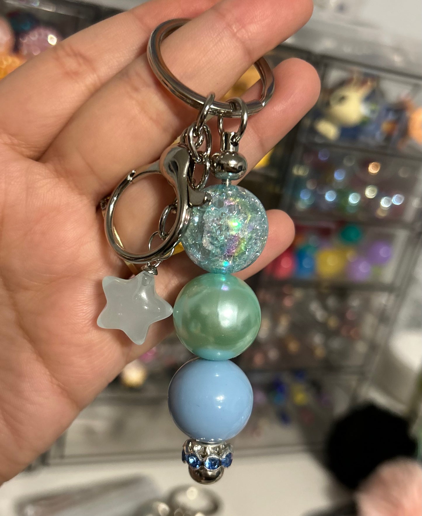 Light blue beaded keychain